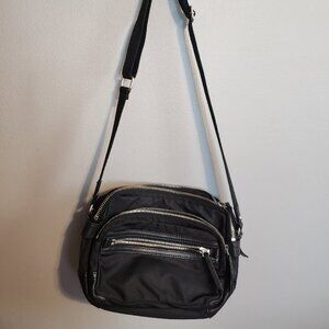 Vince Camuto Black Multi Pocket Nylon and Leather Crossbody bag